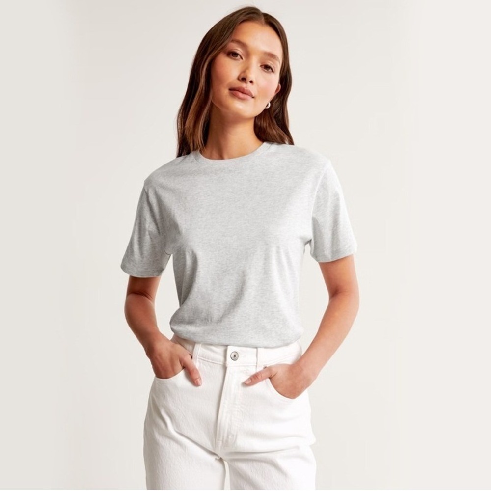 Abercrombie & Fitch A&F Essentials Grey Heather Crewneck Cotton T-Shirt Womens M